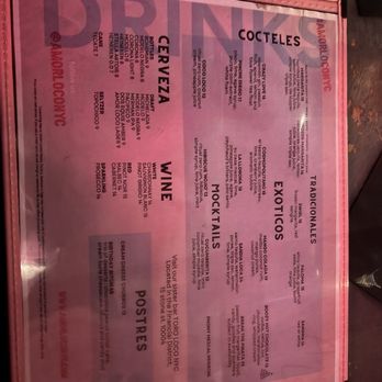 Amor Loco - Drink menu - Mexican Near Me - New York, New York Amor Loco - Drink menu - Mexican Near Me - New York, New York