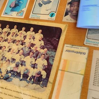 Mackinac Grille - baseball cards laminated onto our table - Seafood Near Me - Saint Ignace, Michigan Mackinac Grille - baseball cards laminated onto our table - Seafood Near Me - Saint Ignace, Michigan