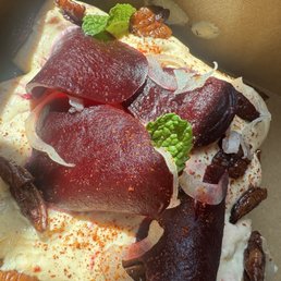 Roasted Beet Tartine whipped goat cheese
