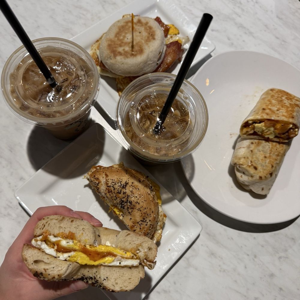 Kaldi’s Coffee Roasting - Iced coffee, bagel *English Muffin Sandwich* bagel sandwich and *The New Breakfast Burrito* - Coffee & Tea Near Me - St. Louis, Missouri