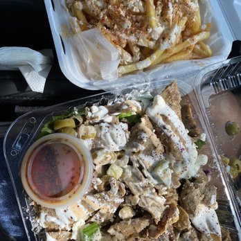 Extreme Hummus - Greek salad with beef/lamb and Greek fries. - Mediterranean Near Me - Citrus Heights, California