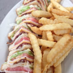 Club sammich. Comes w super hot crisp crinkle fries. Under $7