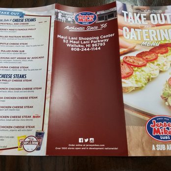 Jersey Mike's Subs - The other side of the take out/catering menu........ - Sandwiches Near Me - Wailuku, Hawaii Jersey Mike's Subs - The other side of the take out/catering menu........ - Sandwiches Near Me - Wailuku, Hawaii