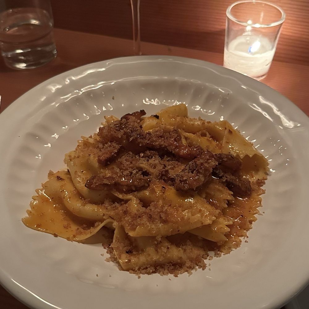 I Cavallini - Farfallone with calabrian chili butter and smoked pancetta - Italian Near Me - Brooklyn, New York I Cavallini - Farfallone with calabrian chili butter and smoked pancetta - Italian Near Me - Brooklyn, New York