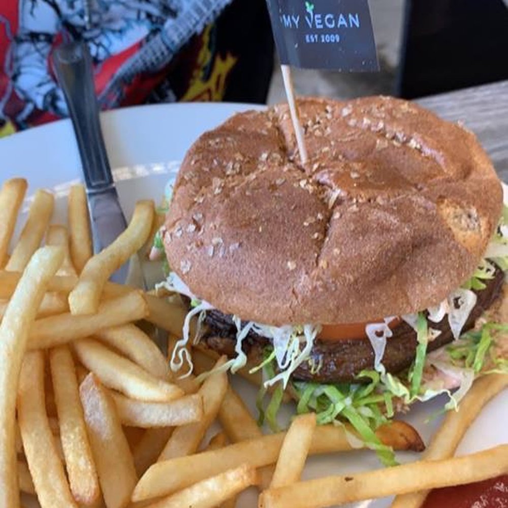 My Vegan - Portobello burger with fries $10 - Thai Near Me - Pasadena, California My Vegan - Portobello burger with fries $10 - Thai Near Me - Pasadena, California