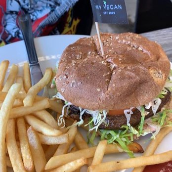 My Vegan - Portobello burger with fries $10 - Thai Near Me - Pasadena, California