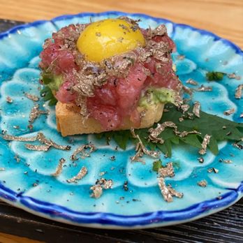 Sushi Lab Rooftop - Avocado toast with toro tartare and truffle and quail egg - Japanese Near Me - New York, New York Sushi Lab Rooftop - Avocado toast with toro tartare and truffle and quail egg - Japanese Near Me - New York, New York