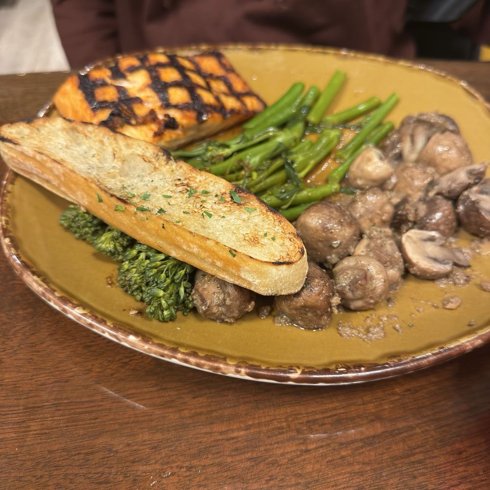 Urban Plates - Salmon, sesame broccoli, mushrooms meal. - New American Near Me - Davis, California Urban Plates - Salmon, sesame broccoli, mushrooms meal. - New American Near Me - Davis, California