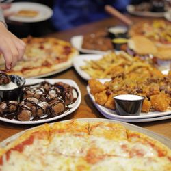 Cinnamon and sugar pretzel bites, pizza, chili cheese taters.