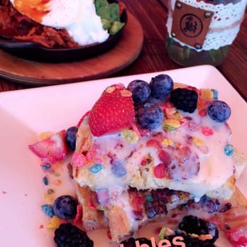 Bosscat Kitchen & Libations - Sunday Brunch! Fruity Pebbles French Toast ($14) and Short Rib Chilaquiles ($15) - New American Near Me - Irvine, California