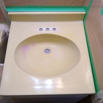 Surface RENOvation by Jason Reno - Cultured marble sink with repairs and masking in place - Refinishing Services Near Me Surface RENOvation by Jason Reno - Cultured marble sink with repairs and masking in place - Refinishing Services Near Me