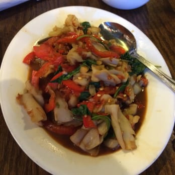 SriPraPhai Thai Restaurant - Squid pad gra prow - Thai Near Me - Woodside, New York SriPraPhai Thai Restaurant - Squid pad gra prow - Thai Near Me - Woodside, New York