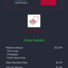 Pizza and receipt Pizza and receipt