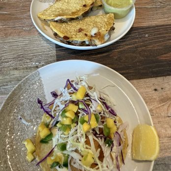 Yes Chef Tacos La Barra & Cafe - The Mango Habanero Taco with shrimp instead of fish, upcharge for shrimp not sure why.. and quesadilla with asada added - Coffee & Tea Near Me - Burbank, California Yes Chef Tacos La Barra & Cafe - The Mango Habanero Taco with shrimp instead of fish, upcharge for shrimp not sure why.. and quesadilla with asada added - Coffee & Tea Near Me - Burbank, California