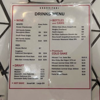 Urban Thai Kitchen - Alcohol Menu - Thai Near Me - San Diego, California Urban Thai Kitchen - Alcohol Menu - Thai Near Me - San Diego, California