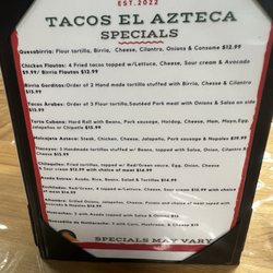 Tacos El Azteca - Menu
