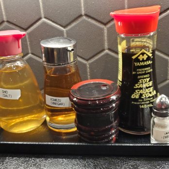 Nikkei Ramen-ya - Condiments (Sho - salt, Komezu - vinegar, Chilli oil, Soy sauce, Umami - MSG) - Ramen Near Me - Courtenay, British Columbia Nikkei Ramen-ya - Condiments (Sho - salt, Komezu - vinegar, Chilli oil, Soy sauce, Umami - MSG) - Ramen Near Me - Courtenay, British Columbia