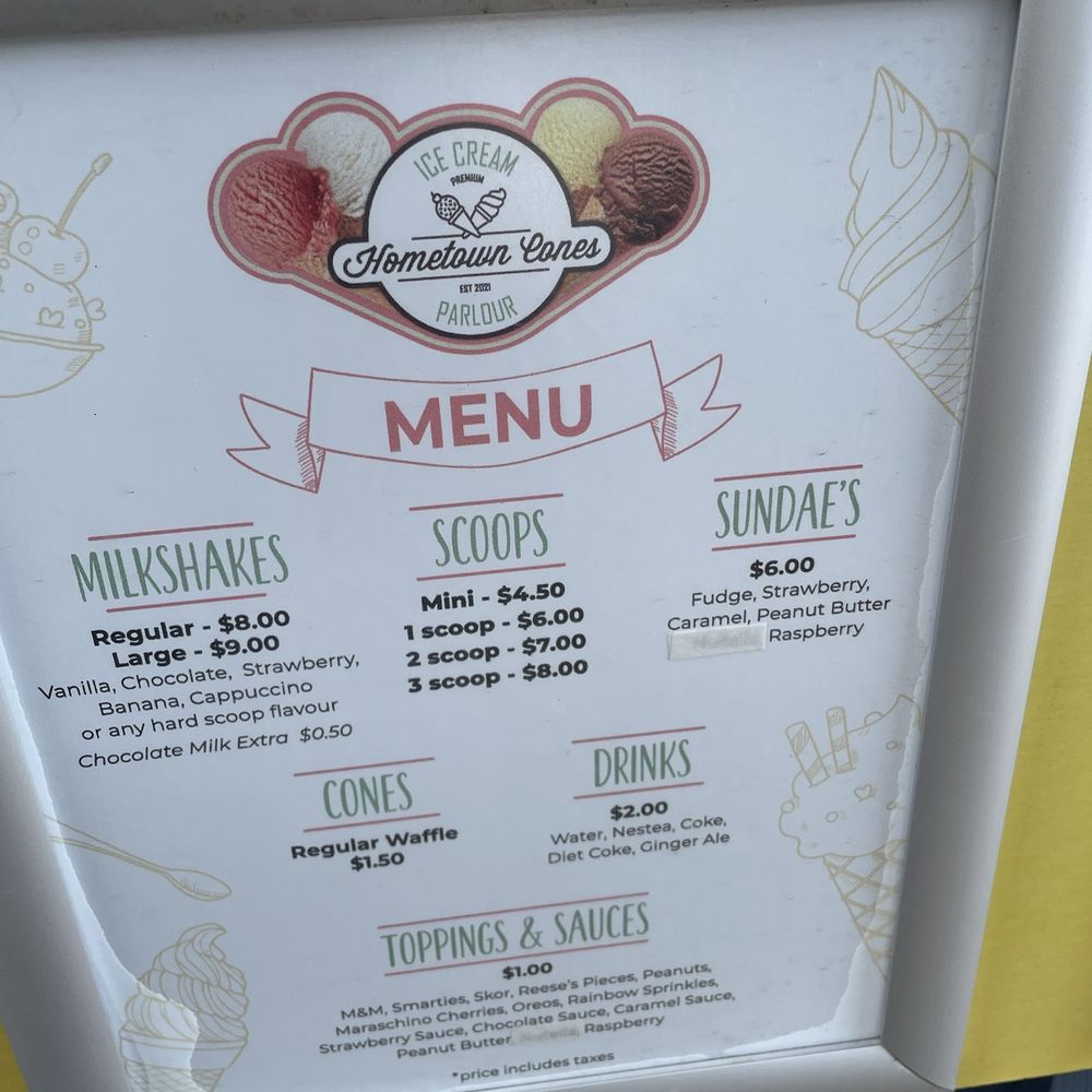 Hometown Cones - Menu - Ice Cream & Frozen Yogurt Near Me - Marmora, Ontario