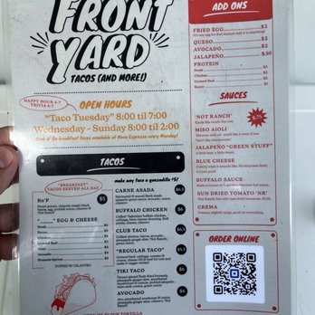 Front Yard Tacos - Menu (1/2) - Food Trucks Near Me - Mobile, Alabama