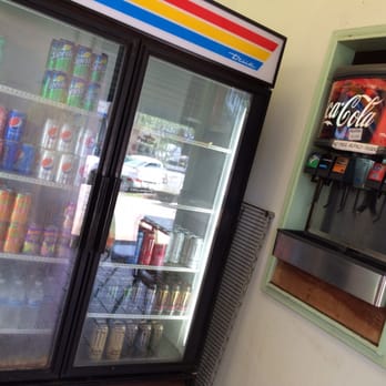 Ige's Halawa - Canned drinks (lft); soda dispenser (rt)! - Hawaiian Near Me - Aiea, Hawaii