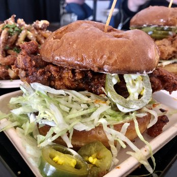 Scolari's Good Eats - Good Ole Boy Fried Chicken Sandwich, Nashville Hot, and half order of truffle fries - Burgers Near Me - Alameda, California