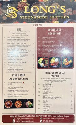 Menu photo 1 Long's Vietnamese Kitchen Aloha, OR
