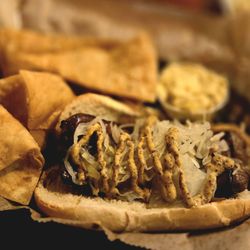 Foggy Mountain BrewPub - Delicious sausage w/ grainy mustard and kraut