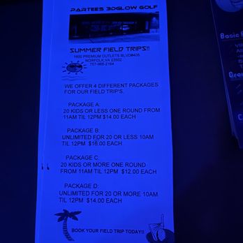 Partees 3d Glowgolf Norfolk - Field trip info for the indoor mini golf - Mini Golf Near Me - Norfolk, Virginia Partees 3d Glowgolf Norfolk - Field trip info for the indoor mini golf - Mini Golf Near Me - Norfolk, Virginia