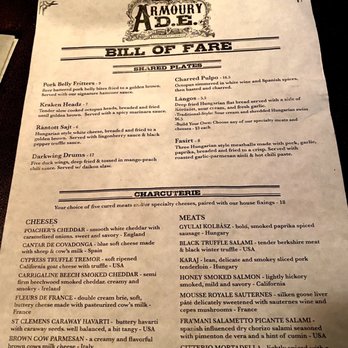 Armoury DE - Menu side 2 - Bars Near Me - Dallas, Texas