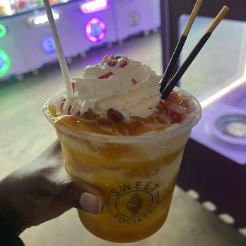 Sweet Society - Bingsu - mango with strawberry pieces - Shaved Ice Near Me - Baton Rouge, Louisiana Sweet Society - Bingsu - mango with strawberry pieces - Shaved Ice Near Me - Baton Rouge, Louisiana