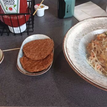 Lux Cafe - Eggs and sausage patties.  Crawfish biscuit - Breakfast & Brunch Near Me - New Orleans, Louisiana