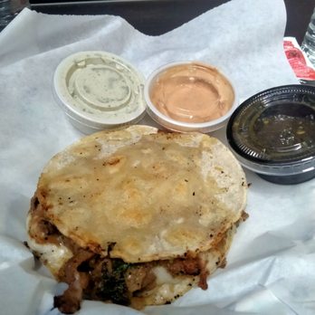 Bubbas Tacos - This mulita was wonderful! shrimp and beef combo with a creamy stretchy cheese oh and the sauce. So delicious - Tacos Near Me - Ontario, California Bubbas Tacos - This mulita was wonderful! shrimp and beef combo with a creamy stretchy cheese oh and the sauce. So delicious - Tacos Near Me - Ontario, California