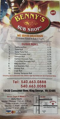 Menu photo 2 Benny's Sub Shop King George, VA