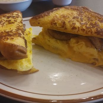 Mountain West Eatery - Ultimate French toast - eggs scrambled with sausage - American Near Me - Las Vegas, Nevada Mountain West Eatery - Ultimate French toast - eggs scrambled with sausage - American Near Me - Las Vegas, Nevada