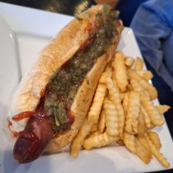 Joe's Oasis - Foot long hot dog with crinkle fries.
