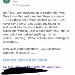 Almost Heaven Golden Retriever Rescue - Email 5of 7 regarding Cassie's vet records. This was after I told her to stop treating everyone like "fire" that's going to "burn" her.
