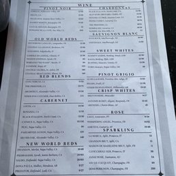 Wine menu