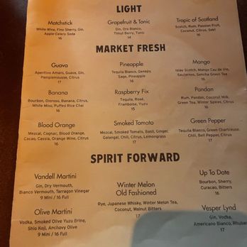 Vandell - Cocktail menu. - Cocktail Bars Near Me - Los Angeles, California