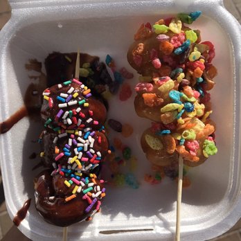 Meaney's Mini Donuts - Chocolate with Sprinkles and Glazed with Fruity Pebbles - Donuts Near Me - Sarasota, Florida