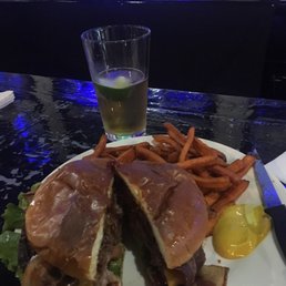 Bacon bbq burger with sweet potato fries Bacon bbq burger with sweet potato fries