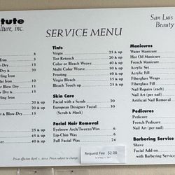 San Luis Obispo Beauty College - The Service Menu (Price Board)...