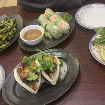 Mr Pho - From the left : Wok Charred Edamame, Spring Rolls Combo, Bao's Steamed Buns - Vietnamese Near Me - Merced, California Mr Pho - From the left : Wok Charred Edamame, Spring Rolls Combo, Bao's Steamed Buns - Vietnamese Near Me - Merced, California
