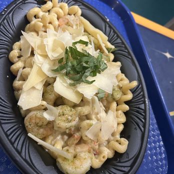 Alien Pizza Planet - Shrimp pasta. The pasta (NOT pizza) portions are very large, and two adults could share. $12.99 - Pizza Near Me - Anaheim, California