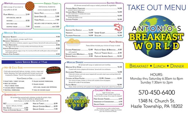 Menu photo 1 Antonio's Breakfast World Restaurant Hazle Township, PA