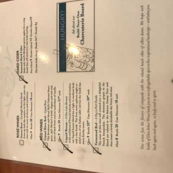 Glen Arbor Wines - the menu for the tasting - Wine Tasting Room Near Me - Glen Arbor, Michigan