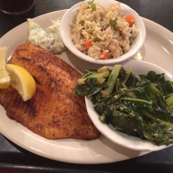 Luby's - Grilled Tilapia with rice and turnip greens. Yum. - American Near Me - Houston, Texas Luby's - Grilled Tilapia with rice and turnip greens. Yum. - American Near Me - Houston, Texas