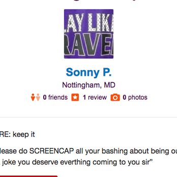 Raven Zone - Another message from the same individual who seems to be tied to the business. - Sporting Goods Near Me - Baltimore, Maryland