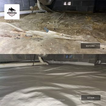 Crawl Space Cowboys - Before and after from a vapor barrier replacement. - Waterproofing Near Me