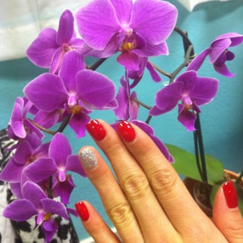 Akua Nail Salon - Bright apple red and some silver shimmer :) - Nail Salons Near Me - San Francisco, California Akua Nail Salon - Bright apple red and some silver shimmer :) - Nail Salons Near Me - San Francisco, California