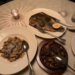 Wagyu Braised Rigatoni, Branzino, & Brussel Sprouts